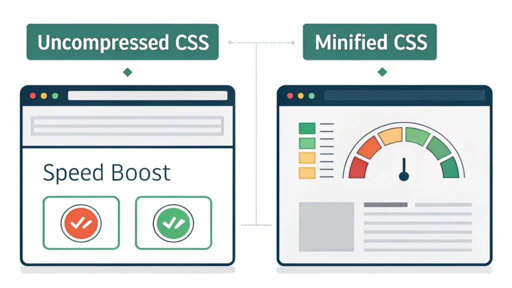 Illustration showing how CSS minification improves Core Web Vitals and site performance